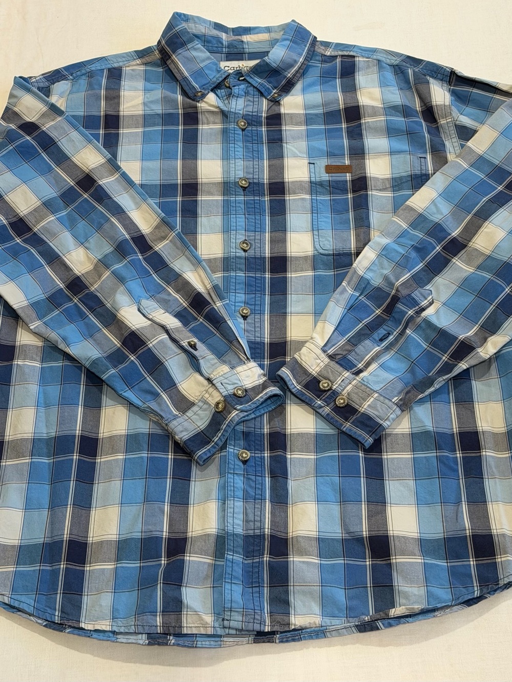 Carhartt Button Down Shirt Men’s XL Navy Blue Plaid Long Sleeve  100% Cotton